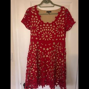 Red Gracia A-line Dress with Floral Cutout Detail